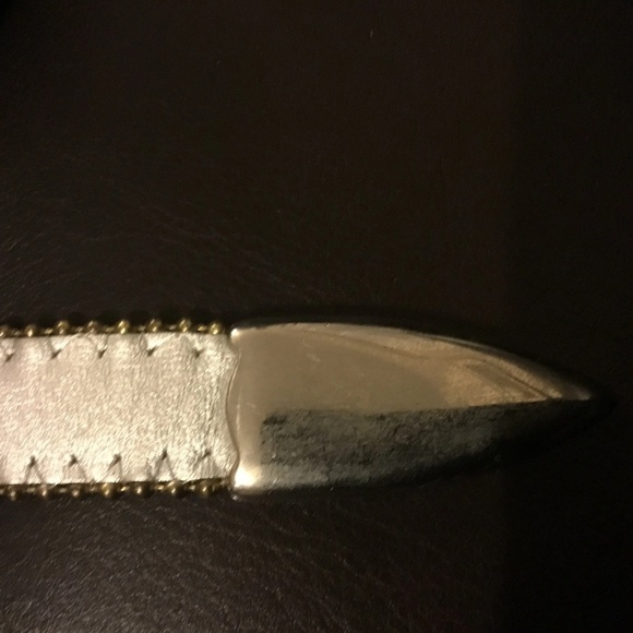 Retro Simon silver and gold leather belt with heavy silver buckle - Picture 3 of 8